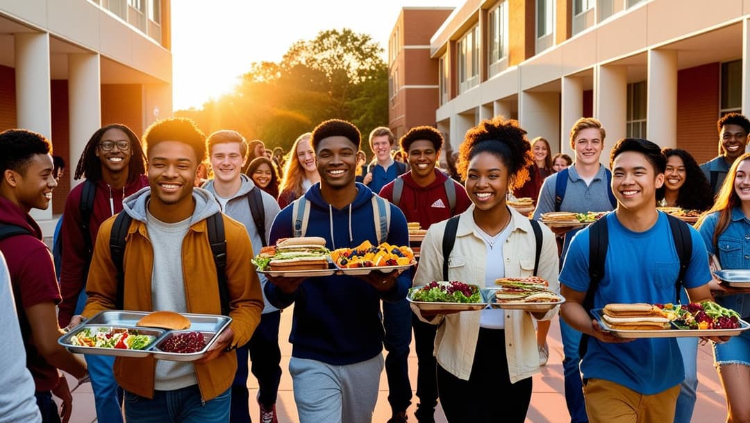 images/University campus with many students taking food for other students in the dorms