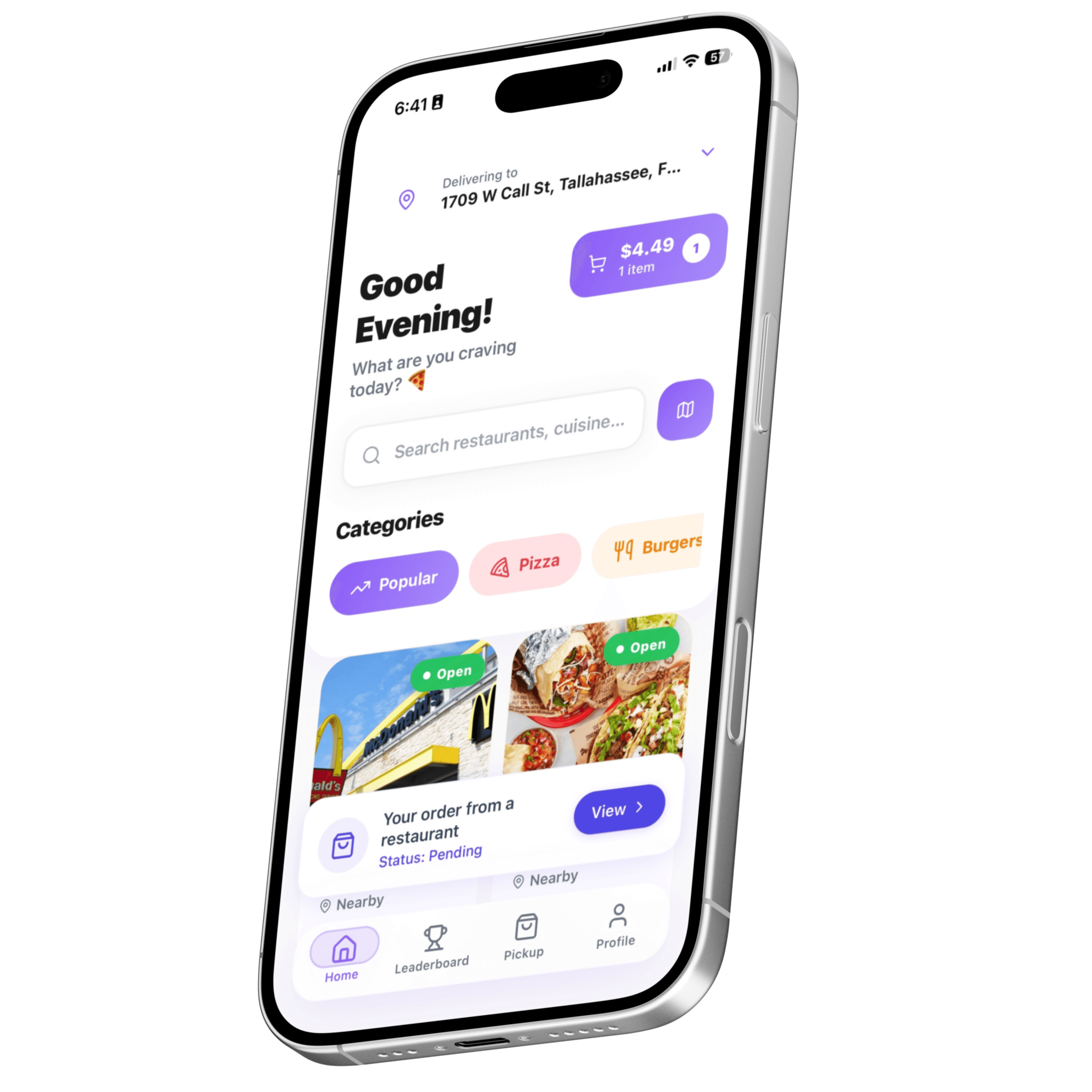 The StuDeliver app running on an iPhone
